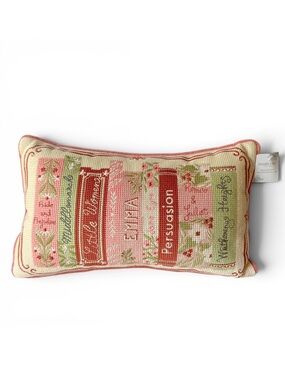 Romance Book Classics Lit Pink Needlepoint Pillow 9x15 in. Shabby Chic NEW